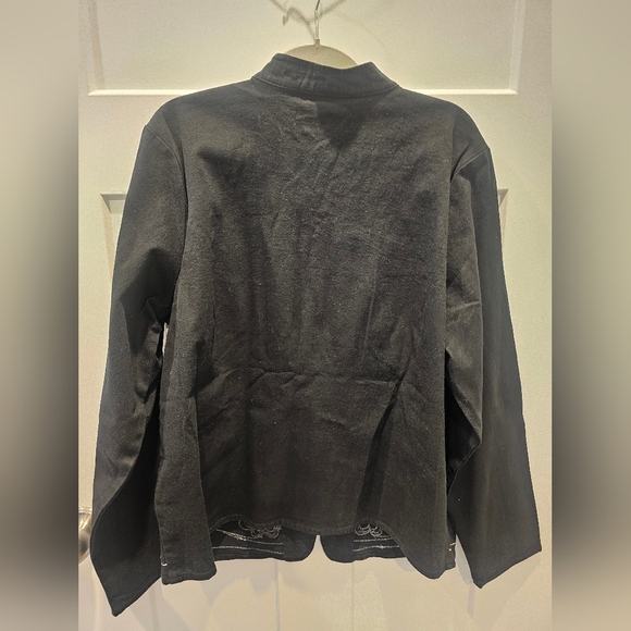 Denim & Co. Black Floral Embroidered Zip Jacket Size Large Metallic Thread - Picture 4 of 8